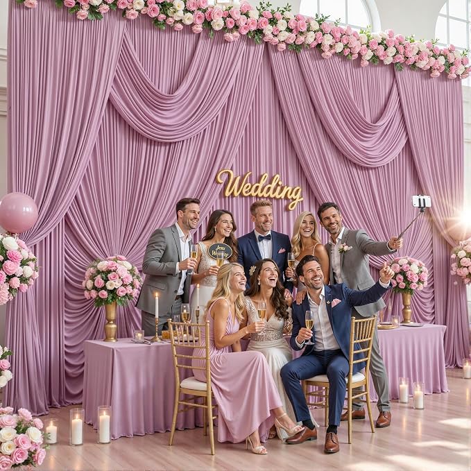 6 Panels Dusty Pink Backdrop Curtains for Wedding Party Wrinkle Free Backdrops Curtain Drapes Fabric Decorations Photo Back Drop Cloth for Baby Shower Photography Stage Reception 30ft(W) x 12ft(H) - Image 3
