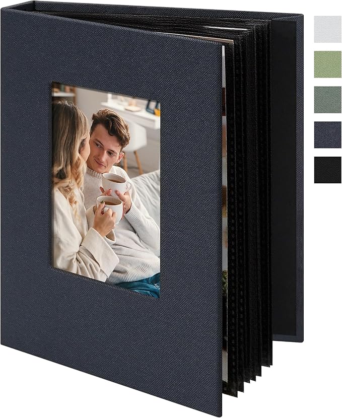 Small 4x6 Photo Album 24 Pockets Linen Cover Gray Blue | Linen Cover, Front Window, Portable Mini Picture Book, Travel Wedding Memories by Remowith