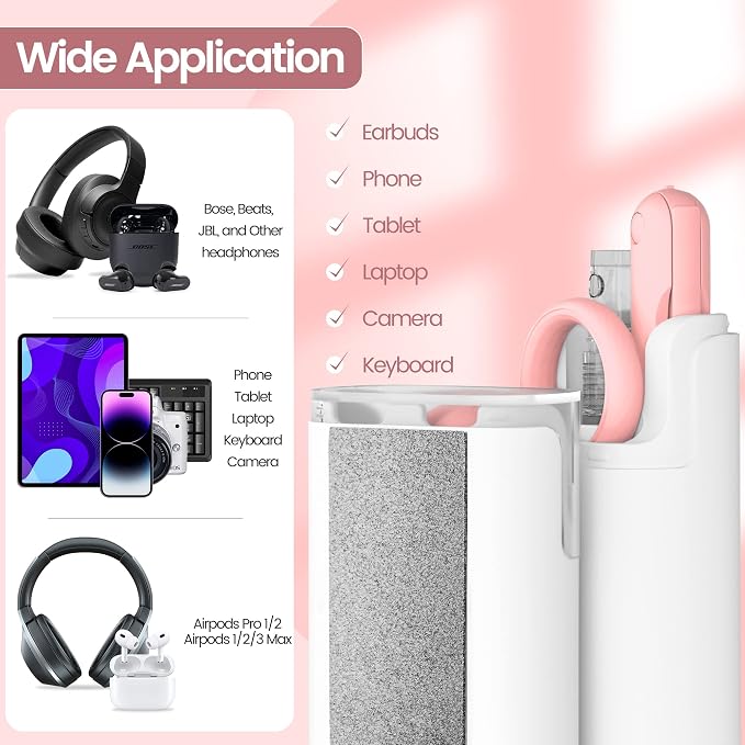 MacBook iPad iPhone Pro Screen Cleaner and Keyboard Tool - AirPod Cleaner - Computer Cleaning Kit (Pink) - Image 6