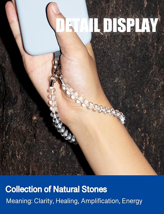 CH.yishi Crystal Beaded Phone Charm Wrist Strap Camera Lanyard | Handmade Cell Phone Chain,with Tether Tab,Keychain Bag Wallet Natural Stone Charm,Headphone Gemstone Decor,Camera Wrist Strap - Image 2