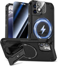 Goton 3 in 1 for iPhone 12 Case with Privacy Screen Protector Black | Glass Camera Lens Protector,Compatible for MagSafe,Invisible Kickstand, Shockproof Phone Cover for iPhone12 by Goton
