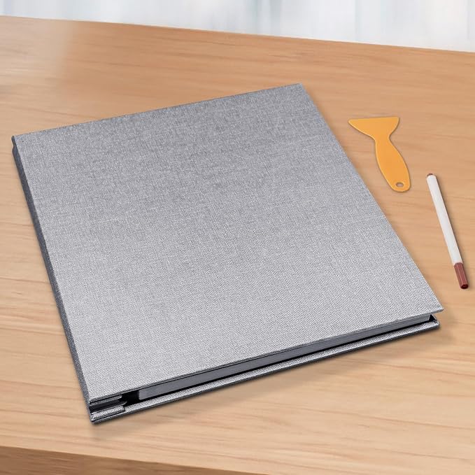 Photo Album Scrapbook – Holds 4x6, 5x7 & 8x10 Pictures – Self-Adhesive Pages for Baby, Wedding, Travel & Family Memories | Includes Metallic Pen & Scraper/Light Grey Large DIY Memory Book for Gifts - Image 6