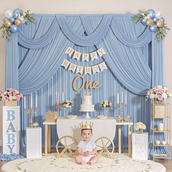 20ftx10ft Wrinkle Free Dusty Blue Backdrop Curtains for Parties, Silky Polyester Photo Backdrop Drapes 4 Panels 5x10ft Back Drop Cloth for Wedding Birthday Baby Shower Photography Background - Image 5