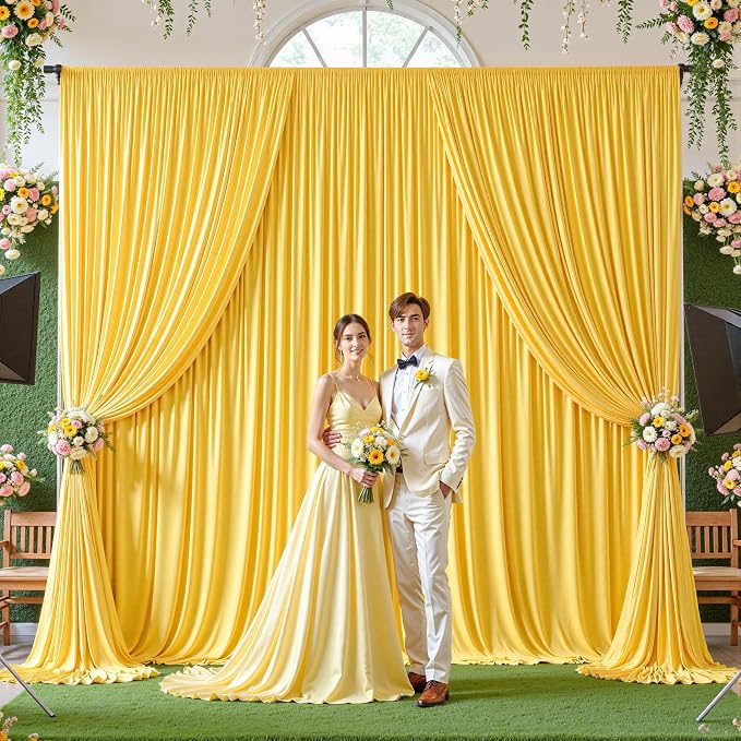 16ftx10ft Wrinkle Free Yellow Backdrop Curtain - 10 Feet Photography Backdrop Drapes, Silky Polyester Back Drop Cloth for Wedding Baby Shower Balloon Arch Background - Image 3