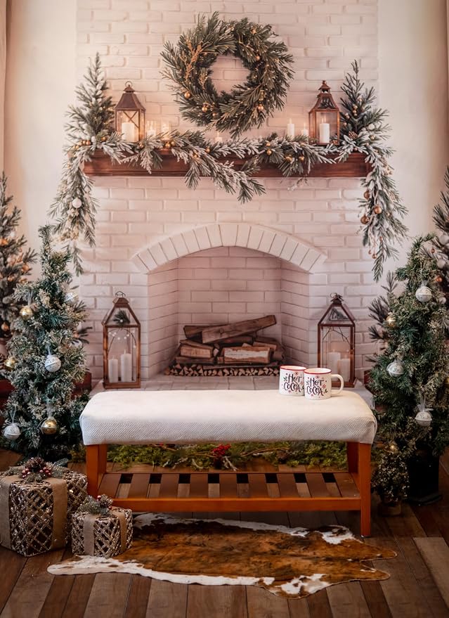 Kate Christmas Backdrops White Theme Fireplace Xmas Backdrop Family Holiday Party Decoration Props, 10x10ft - Image 3