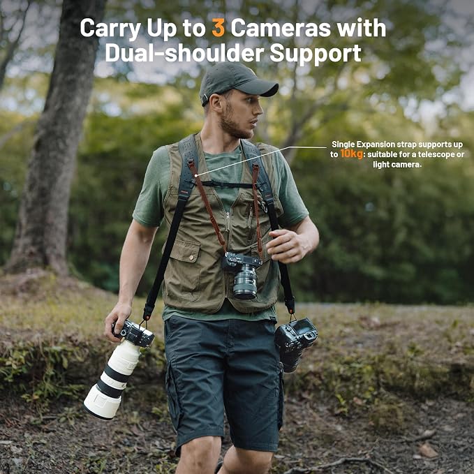 PGYTECH Quick Release Camera Strap Master, Dual Camera Harness for 3-Camera | Leather Padded, Adjustable Double Camera Harness for Photographers, Ideal for Sports, Wildlife, Weddings & Events, Black - Image 2