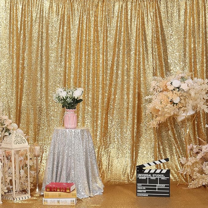 Poise3EHome Gold Sequin Backdrop Curtain, 10Ft x 10Ft Golden Glitter Photography Background Curtains, Sequence Backdrop Drapes for Party Festival Decor - Image 2