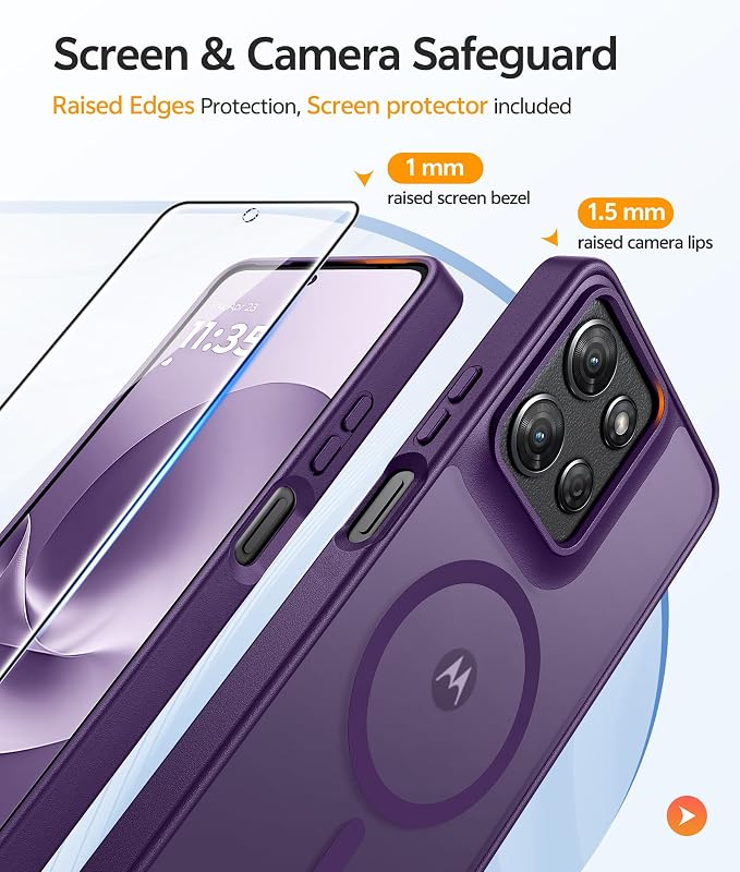 FNTCASE for Moto G Play 2026 / G 2026 / G 2025 Phone Case, Screen Protector | Translucent Matte Magnetic Back, 14FT Military Grade Drop Protection, Shockproof Protective Phone Cover, Purple - Image 4