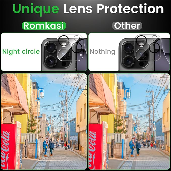 Romkasi 4 Pack Privacy Screen Protector for iPhone 16 Pro 6.3 Inch with 4 Pack Camera Lens Protector, Anti Spy Tempered Glass Film, Anti-Scratch, Touch Sensitive, Case Friendly - Image 5