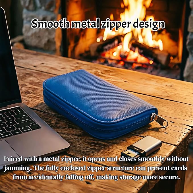 Memory Card Storage Carrying Pouch Case, Holder Wallet for CF/SD/SDHC/MS/DS, Fashion and Durable Solid Color 22 Card Slot for Media Storage Organization (Blue) - Image 8