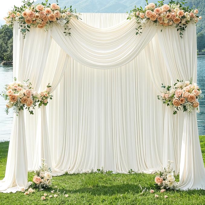 Ivory Backdrop Curtain for Wedding Parties Wrinkle Free Ivory Photo Curtains Backdrop Drapes Fabric Decoration for Baby Shower Photoshoot 5ft x 7ft,2 Panels - Image 4