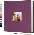 Vienrose Self Adhesive Photo Album with Window 11x10.6 60 Pages Purple | Linen Cover, Scrapbook, Fits 4X6 8X10 Pictures, Metallic Pen Included, Diy by Vienrose