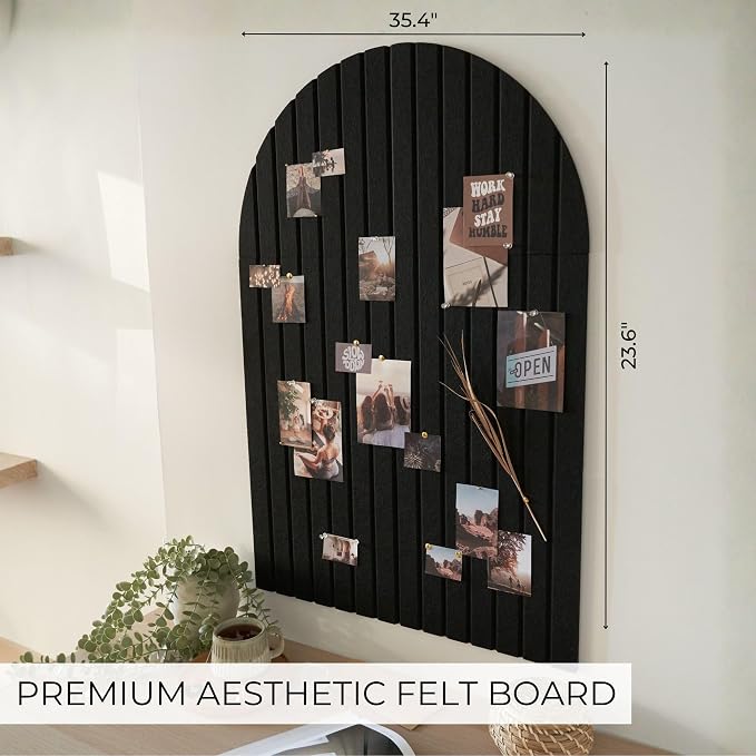 Large Arched Felt Bulletin Board - 6 Customizable Adhesive Tiles with Pins | Stylish 35" X 24" Cork Board Alternative for Office and Wall Decor - Perfect to Display Your Photos - Image 2