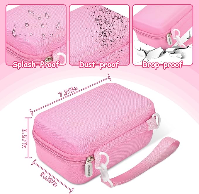 Boobowl Kids Instant Print Camera Case for Dylanto, for Gofunly Cameras | 3 Included Paper Rolls, Adjustable Divider, Mesh Pocket and Shoulder Strap for Kid Travel, Photo Storage, Box Only - Pink - Image 4