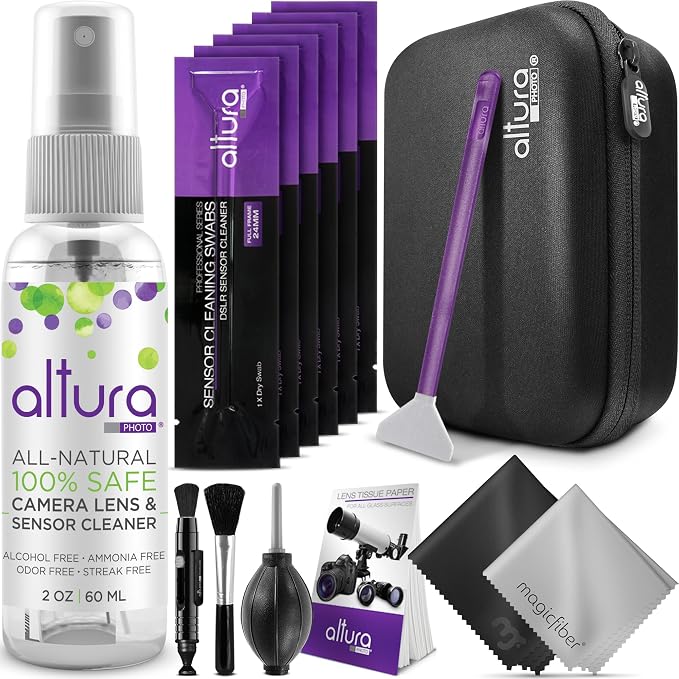 Altura Photo Camera Cleaning Kit, Full Frame Sensor Cleaner DSLR Mirrorless | Streak-Free Results, Includes Cleaner, Swabs, Pen, Blower, Brush, Cloth & Hard Case by AlturaPhoto