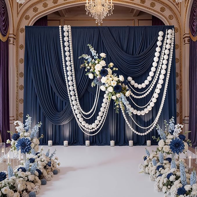30ft x 10ft Wrinkle Free Navy Blue Backdrop Curtains for Parties, 6 Panels 5x10ft Silky Polyester Photo Backdrop Drapes for Wedding Birthday Graduation Photography Party Background Stand - Image 3