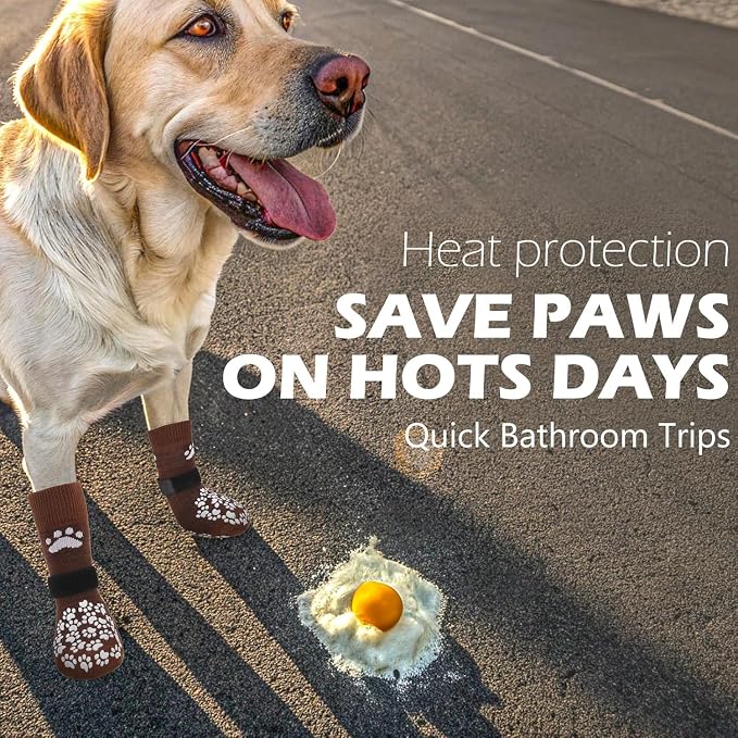 EXPAWLORER Anti Slip Dog Socks to Prevent Licking Paws, Dog Shoes for Hot Pavement, Dog Booties for Small Medium Large Senior Dogs, Traction Control Boots & Paw Protectors for Hardwood Floors Coffee - Image 3
