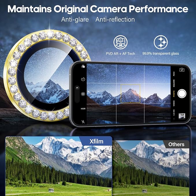 for iPhone 17 Air Camera Lens Protector Cover Bling Diamond, Gold | Individual Metal, 9H Hardness, Scratch Resistant, Shockproof, Drop Protection, Case Friendly, Stylish Accessories - Image 4