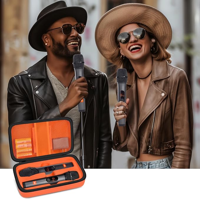 Wireless Microphone Case Compatible with JBL Wireless Two Microphone System, Handheld Dual Mic Travel Bag for Singing or Karaoke for Receivers, Adapters, AA Batteries - Image 6