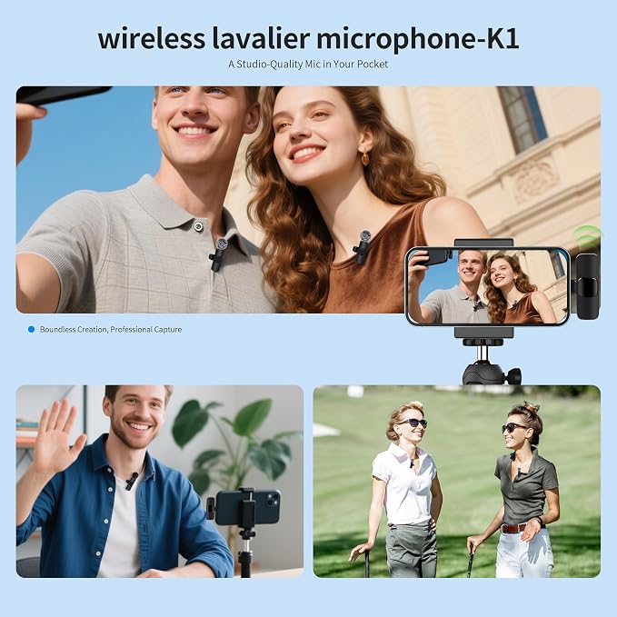 Wireless Microphone for iPhone iPad and Android Phone, 2 Pack Wireless Lavalier Lapel Mic with Noise Reduction, Plug and Play Mini Microphone for Video Recording Interview Podcast YouTube TikTok Vlog - Image 5