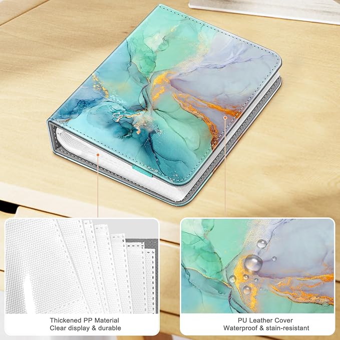 Fintie Mini Photos Album Book for 2x3 Inch Films - 104 Pockets Small Albums | For Fujifilm Instax Mini 13/12/11/99/40/Evo/Se/7+/Liplay Instant Camera, Photos Keepsakes, Kids Memory Book, Emerald Marble - Image 4