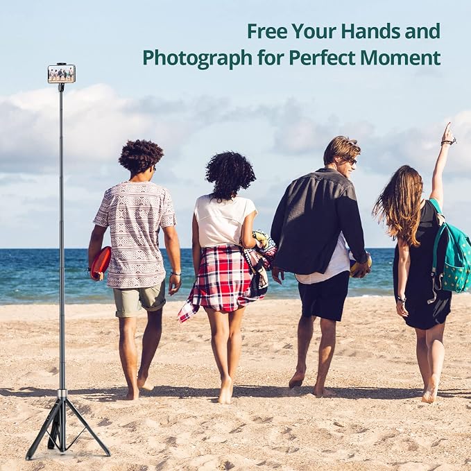 ATUMTEK 65" Selfie Stick Tripod, All in One Extendable Phone Tripod Stand with Bluetooth Remote 360° Rotation for iPhone and Android Phone Selfies, Video Recording, Vlogging, Live Streaming, Black - Image 8