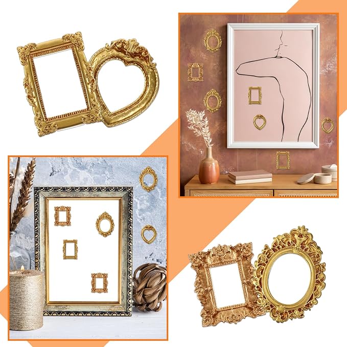 Ymapinc 16Pcs Small Gold Picture Frames, Vintage Baroque Mini Gold Frames for Crafts, Resin Picture Frame for Wedding/Christmas/DIY Decor, Mini Antique Frame - Image 3
