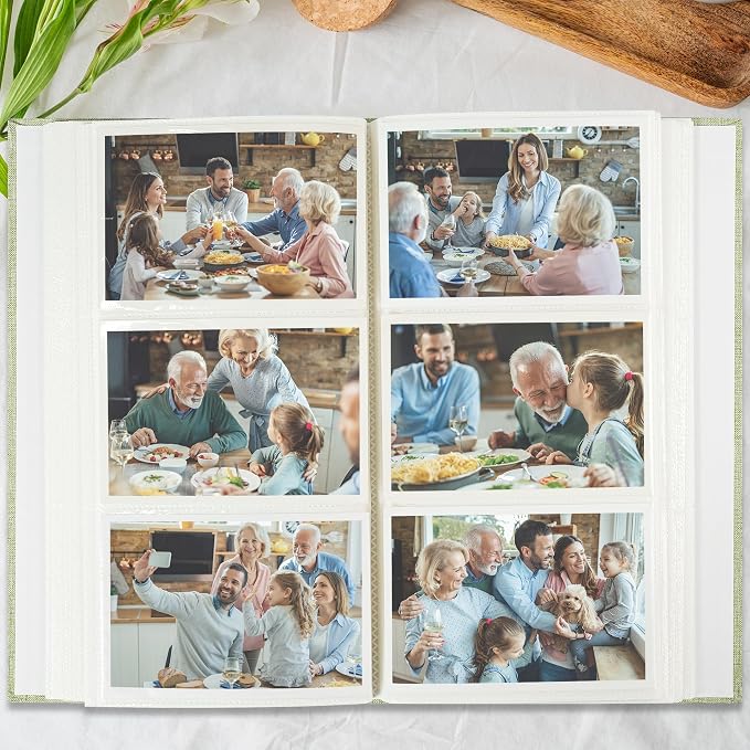 Vienrose Photo Album 4x6 Photos 300 Pockets Linen Cover Slip-in Photo Book with Round Window for Wedding, Vacation Memories, Personalized Picture Organizer, Green - Image 4