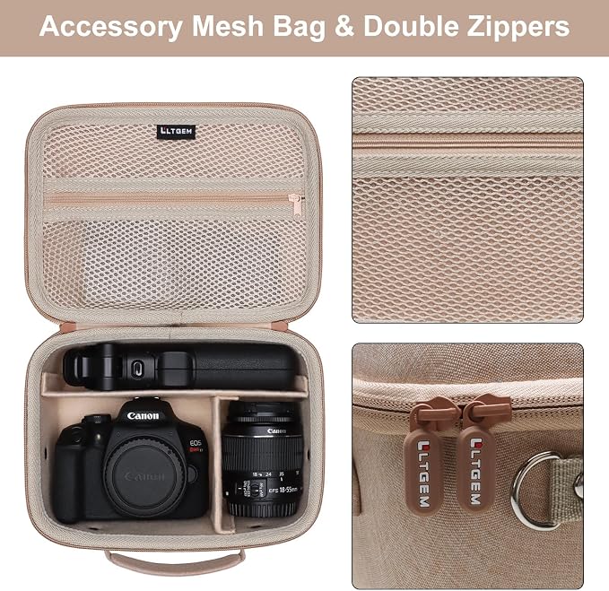 Small Camera Case Bag for Canon EOS Rebel T7/R50//R100 DSLR Camera Beige | Hard Carrying Travel Case for Canon EOS Rebel T7/R50//R100/R6 Mark II/R8/R6 Mark III/R50 V/T6/R10/R5 Mark II DSLR SLR Camera - Image 4