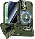 Goton 3 in 1 for iPhone 17 Case with Privacy Screen Protector Green | Glass Camera Lens Protector,Compatible for MagSafe,Invisible Kickstand, Shockproof Phone Cover for iPhone17 by Goton