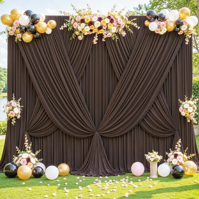 10x10 Brown Backdrop Curtain for Parties Wedding Wrinkle Free Brown Photo Curtains Backdrop Drapes Fabric Decoration for Birthday Party Baby Shower 5ft x 10ft,2 Panels - Image 8