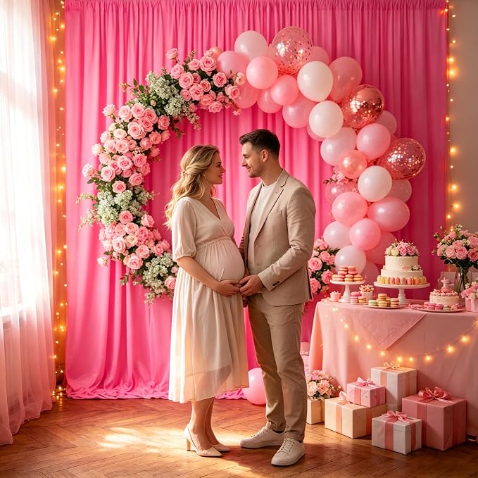 10ft x 10ft Fluorescent Pink Backdrop Curtains for Parties, Polyester Fabric Backdrop Drapes with Rod Pockets for Weddings, Birthday, Mother's Day, Graduation Party Background Curtain, 2 Panels - Image 5