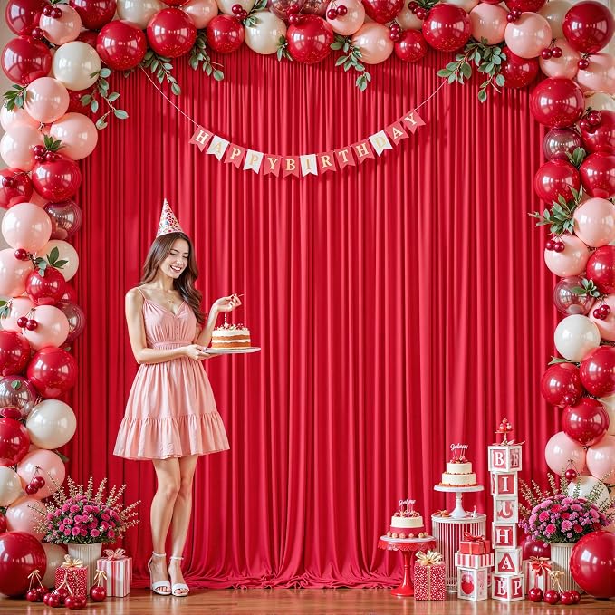 8ftx10ft Wrinkle Free Red Backdrop Curtain - 10 Feet Photography Backdrop Drapes, Silky Polyester Back Drop Cloth for Wedding Baby Shower Balloon Arch Background - Image 3
