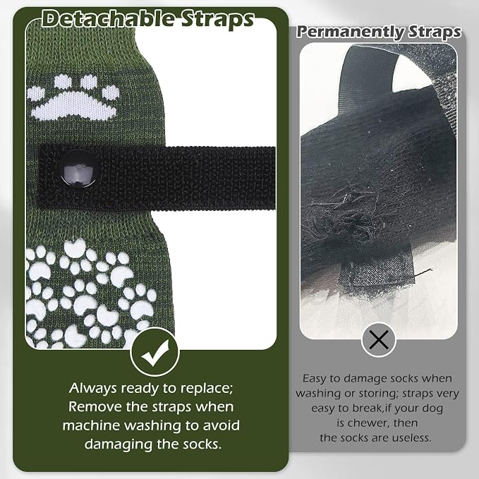 EXPAWLORER Anti Slip Dog Socks to Prevent Licking Paws, Shoes for Hot Pavement, Dog Booties for Small Medium Large Senior Dogs, Traction Control Boots & Paw Protectors for Hardwood Floors ArmyGreen - Image 5