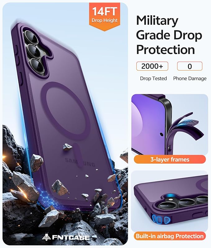 FNTCASE for Samsung Galaxy S25 FE Case, Fit for Magsafe, Screen Protector | Translucent Matte Magnetic Back, 14FT Military Grade Drop Protection, Slim Shockproof Protective Phone Cover, Purple - Image 5