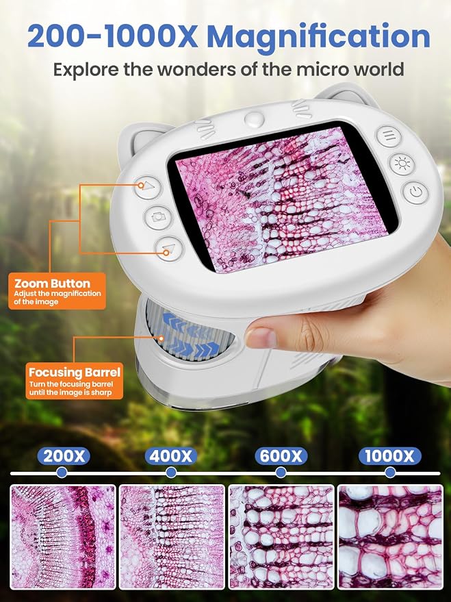 Microscope for Kids, 2.4 Inch Digital Microscope with 1000X Magnification, Handheld Camera Mini Pocket Magnifying Glass, Educational Toys for Ages 3+, White - Image 4