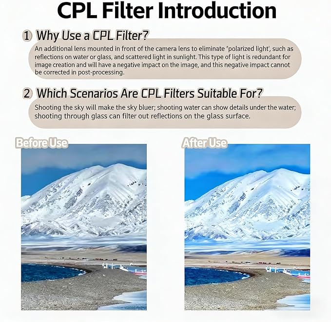 37mm Clip-On CPL Filter Circular Polarizing Lens Kit to Eliminate Glare & Boost Color, Optical Multi-Coated Glass with Universal Clip for Mobile Photography for Android Phone iPhone 6 7 8 9 10 11 12 - Image 6