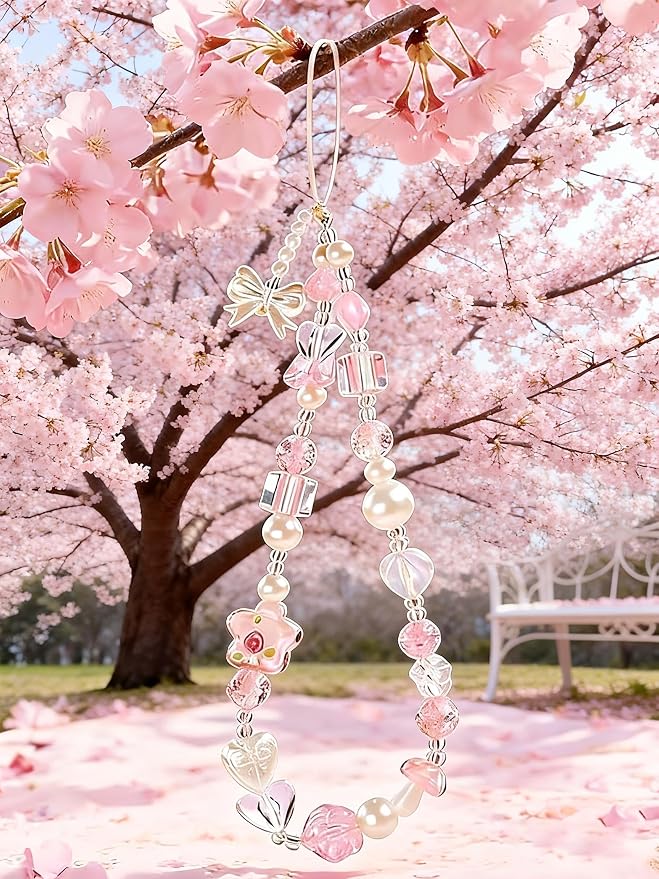 2 Pcs Phone Charm Strap Hand for iPhone Wrist Strap Camera Lanyard Pearl Beaded Cute Chain String Accessories Universal for iPhone 17 Pro Max 16 15 Samsung Women Girls Keychain Bow Flower Blue Flower - Image 8