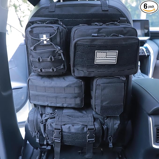 Universal Tactical Car Seat Back Organizer Bag Tactical Molle Vehicle Organizers Panel Vehicle Protector Organizers with 5 Detachable Pouches for Car Truck Ford Jeep (Upgraded C model Black) by BXBXHD