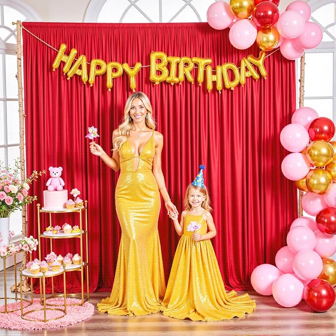 6 Panels Red Backdrop Curtain for Parties Wedding Wrinkle Free Red Photo Curtains Backdrop Drapes Fabric Decoration for Birthday Party Baby Shower Christmas 30ft(W) x 10ft(H) - Image 9