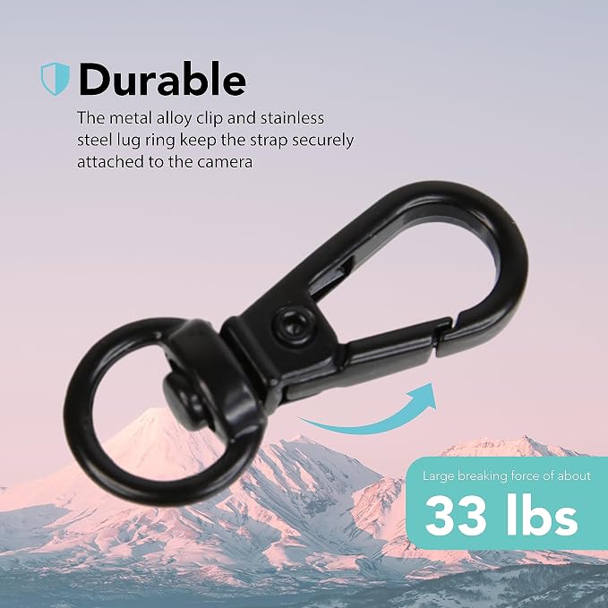 Foto&Tech Small Quick Release Adapter Clip for Camera with Round Lugs for Camera Strap, 33lb Breaking Force (5 Set, Black) - Image 3