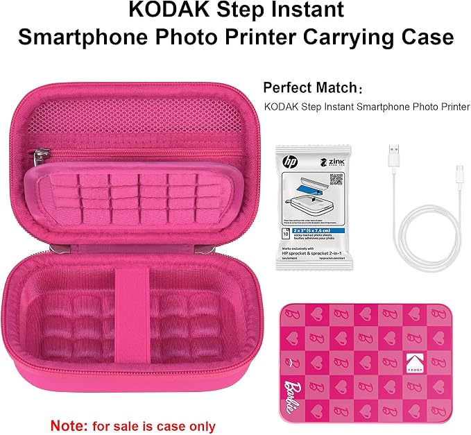 Elonbo Case for Kodak x Barbie Instant Smartphone Portable Photo Printer | Kodak x Barbie Portable Mini Color Wireless Mobile Printer Hard Travel Bag, Instant Picture Printer Storage Holder, Raspberry - Image 2