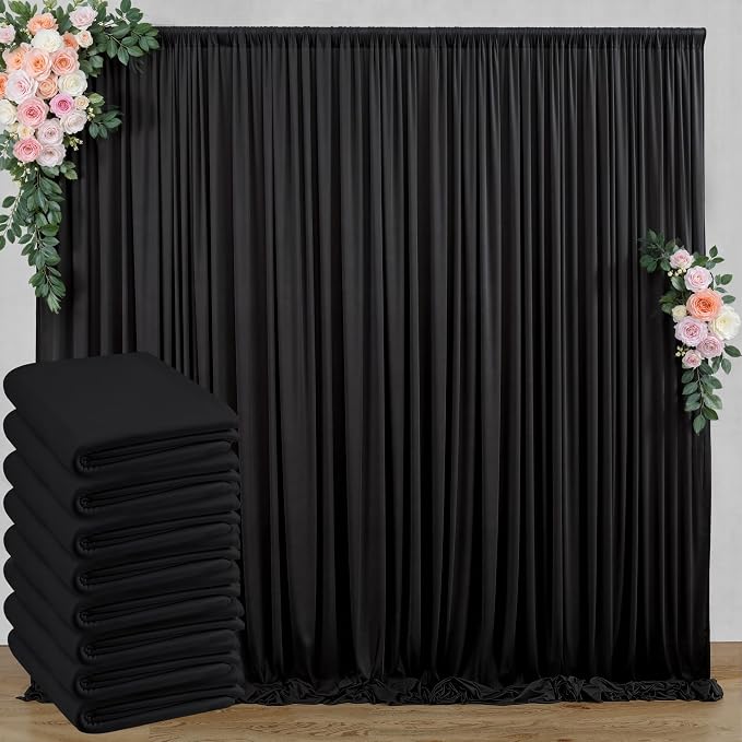 40 ft x 10 ft Wrinkle Free Black Backdrop Curtain for Parties, 8 Panels 10ft Polyester Black Photo Backdrop Drapes for Graduation Birthday Wedding Party Stage Curtains, Thick Bulk Background Curtains by Outpain