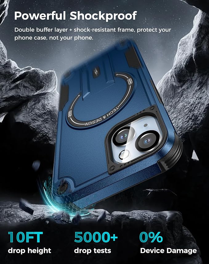 Goton 3 in 1 for iPhone 14 Case with Privacy Screen Protector Blue | Glass Camera Lens Protector,Compatible for MagSafe,Invisible Kickstand, Shockproof Phone Cover for iPhone14 - Image 4