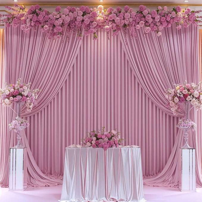 4 Panels Dusty Pink Backdrop Curtain for Parties Wedding Wrinkle Free Pink Photo Curtains Backdrop Drapes Fabric Decoration for Birthday Party Baby Shower 20ft(W) x 10ft(H) - Image 9
