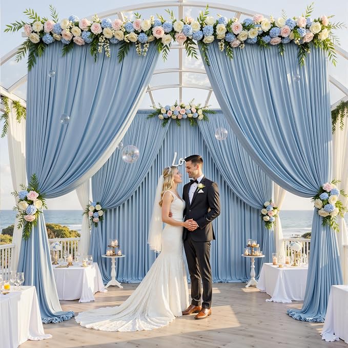 50x12 ft Dusty Blue Backdrop Curtains for Weddings, Birthdays and Photos | 10 Panels 5x12 ft, Wrinkle-Free Polyester Drapes, Washable, Ironable, 4 in Rod Pocket for Baby Showers Photography Background - Image 6