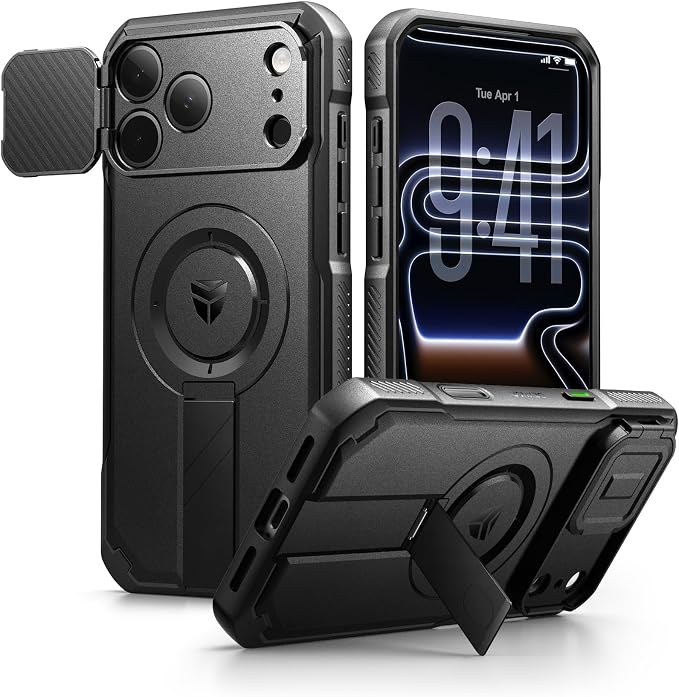 Dexnor for iPhone 17 Pro Max Case, [Built-in Flip Camera Cover & Camera Control Cover & Kickstand], Compatible with MagSafe, Heavy-Duty Rugged Shockproof Magnetic Phone Cover, 6.9 inch Black by Dexnor