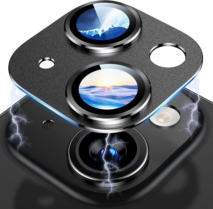 Uyiton for iPhone 15/iPhone 15 Plus Camera Lens Protector | Not Easy to Break, Strong Adsorption, Case-Friendly, Metal 9H Sapphire Glass Rear Camera Screen Cover, Black by Uyiton