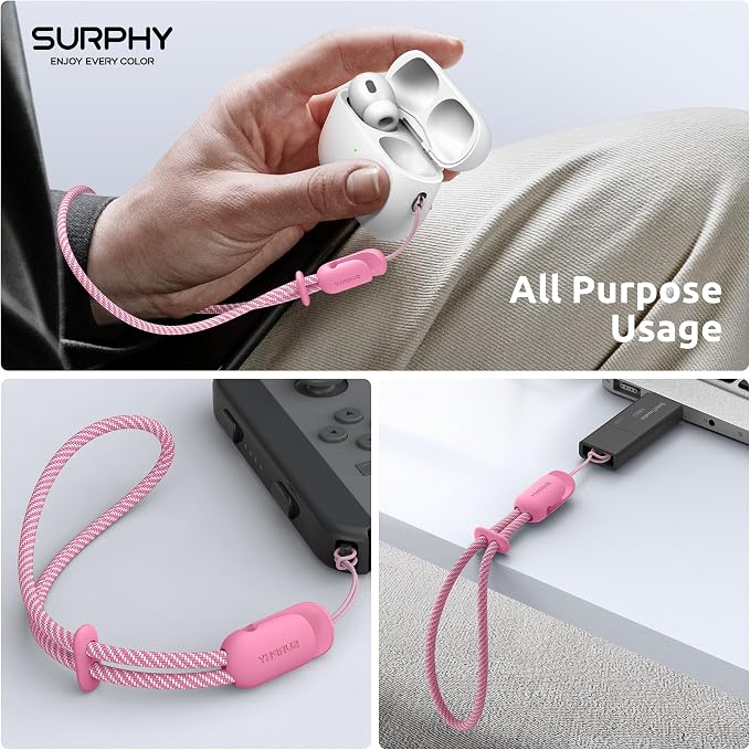 SURPHY 2 Pack Phone Lanyard, Phone Wrist Strap for Case, Camera Wrist Strap | Ultra-Light 2-Color Braided Phone Strap, Cellphone Charm Strap, Anti-Lost Wrist Lanyard for Women and Men, Rose Pink Gray - Image 6