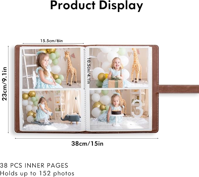 Photo Albums 4x6 Pictures – 152 Pockets Vegan Leather Cover Memory Album Book, Suitable for Family Wedding Boys Girls and Babies Storage (Brown) - Image 2